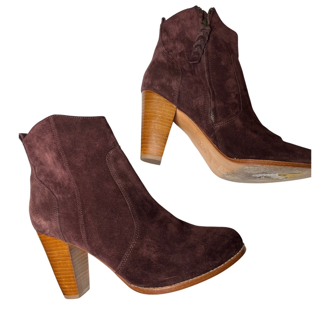 Joie Burgundy Suede‎ Block Heel Ankle Boots Size 41 (10.5–11) Boho Chic Fall